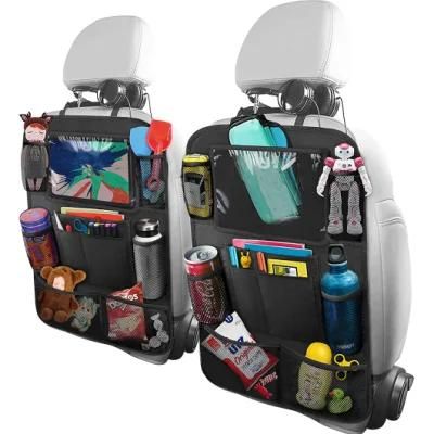 Car Backseat Organizer with 10&quot; Table Holder, 9 Storage Pockets Seat Back Protectors Kick Mats for Kids Toddlers, Travel Accessories