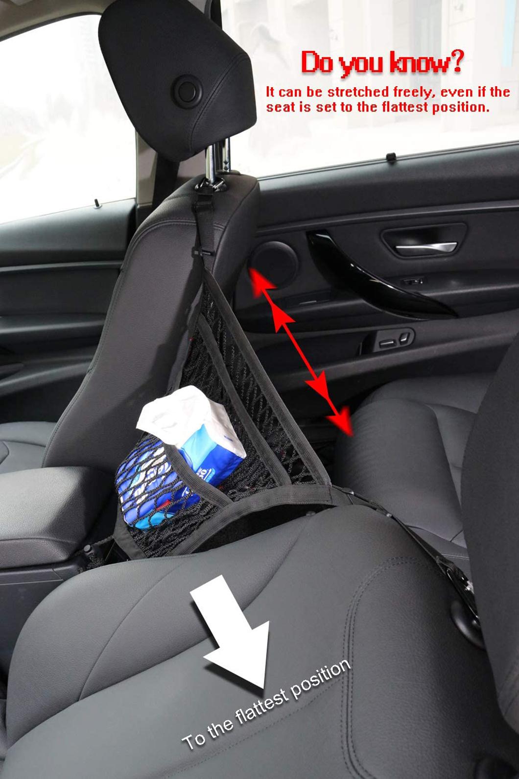 Car Net Barrier 3 Layers with Auto Safety Mesh Organizer, Universal Stretchable Pet Barrier Backseat Storage Mesh Bag Dog Car Divider Net for Cars, Suvs-Drive