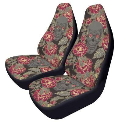 Skull Rose Car Seat Covers Polyester Waterproof Personalise Car Accessories Covers