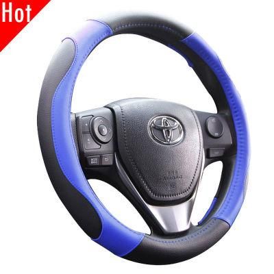 Design Car Accessories PU Leather Black Blue Steering Wheel Cover