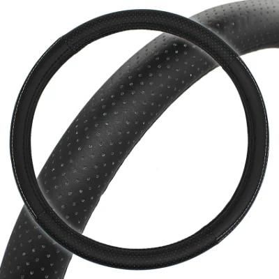 Black Car Vehicle PVC Faux Leather Anti-Slip Steering Wheel Wrap Cover