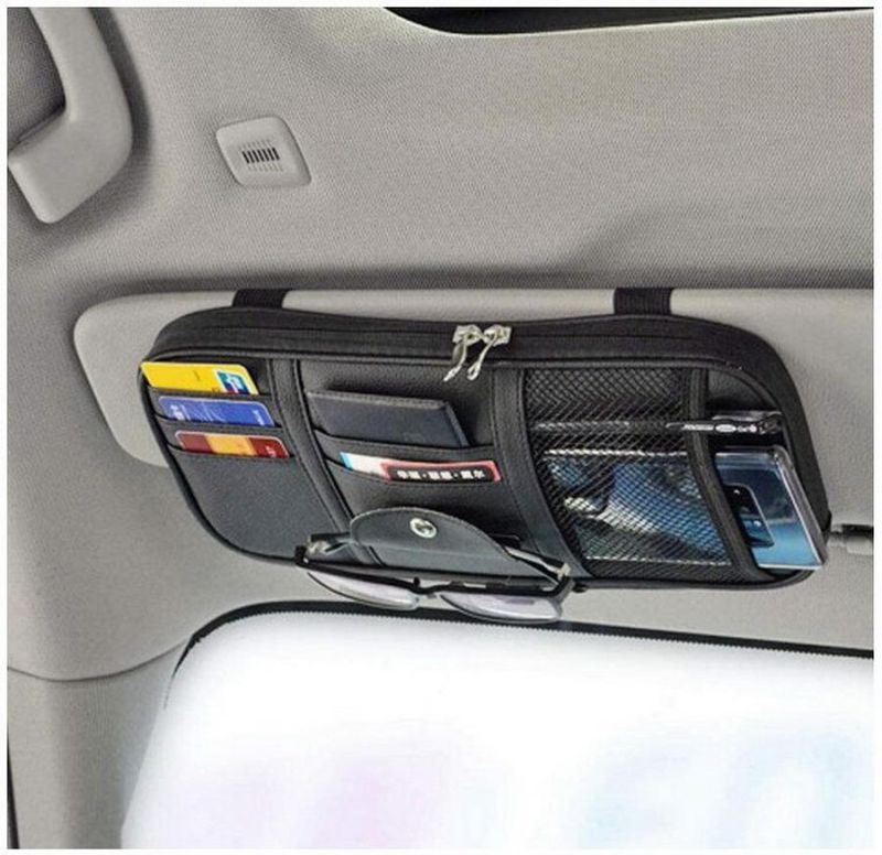Leather Auto Interior Accessories Pocket Organizer Truck Storage Holder Pouch Bag Car Sun Visor Organizer