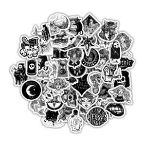 50 PCS Goth Stickers Horror Gothic Cool Punk Graffiti Black White Stickers for Laptop Luggage Water Bottle