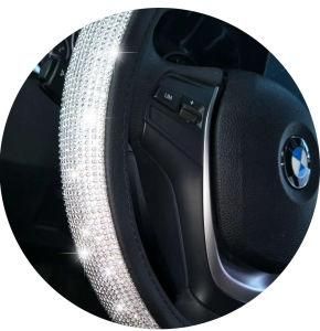 Car Black Leather Bling Diamond Steering Wheel Covers