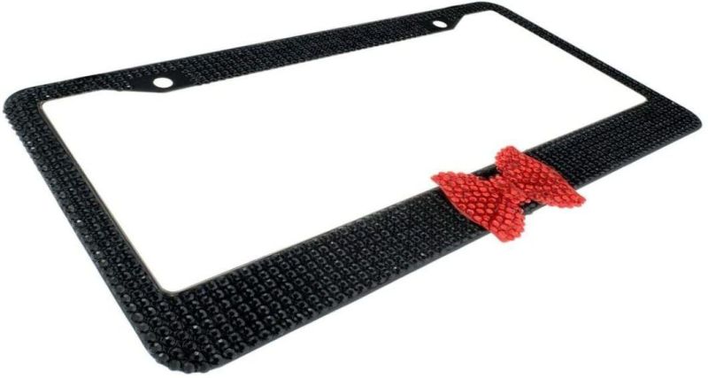 Car Accessory Bling Black License Plate Frame with Red Bow
