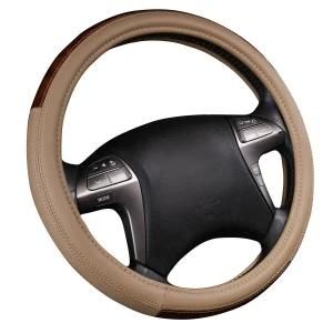 PU Leather Beige and Golden Universal Car Steering Wheel Cover
