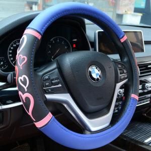 Black Lovely Blue Microfiber Leather Steering Wheel Cover for Young