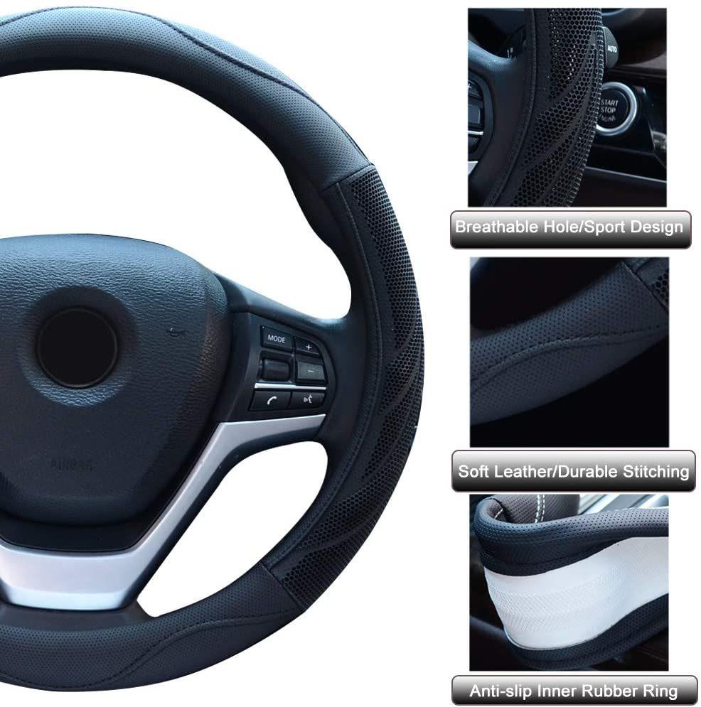 Microfiber Leather Steering Wheel Cover Breathable Car Steering Wheel Cover Male Model 15 ", Black