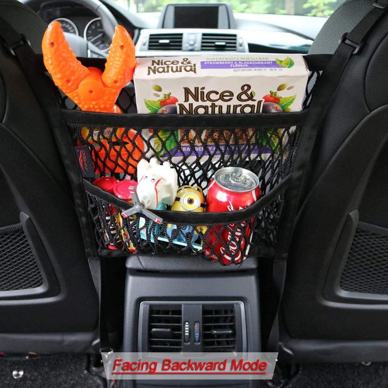 Car Net Barrier 3 Layers with Auto Safety Mesh Organizer, Universal Stretchable Pet Barrier Backseat Storage Mesh Bag Dog Car Divider Net for Cars, Suvs-Drive
