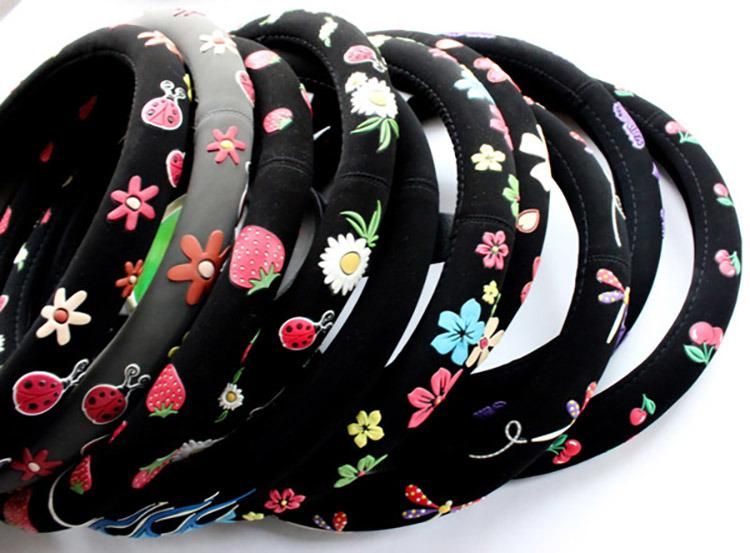 Hot Sales Lovely Car Interior 15 Inch Universal PU PVC Steering Wheel Cover for Ladies 80457
