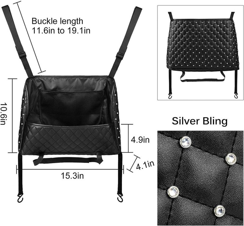 Universal Handbag Holder for Car Front Seat Leather Seat Pocket for Organizer with Diamonds