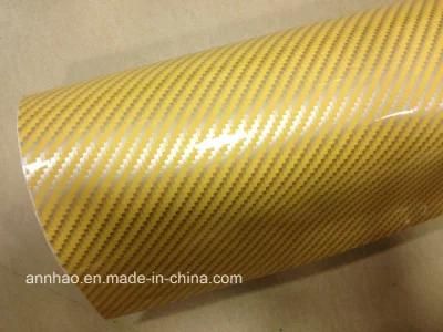 Annhao Car Decoration Glossy 2D Stickers Yellow Carbon Fiber Wrap Vinyl Roll with Air Release