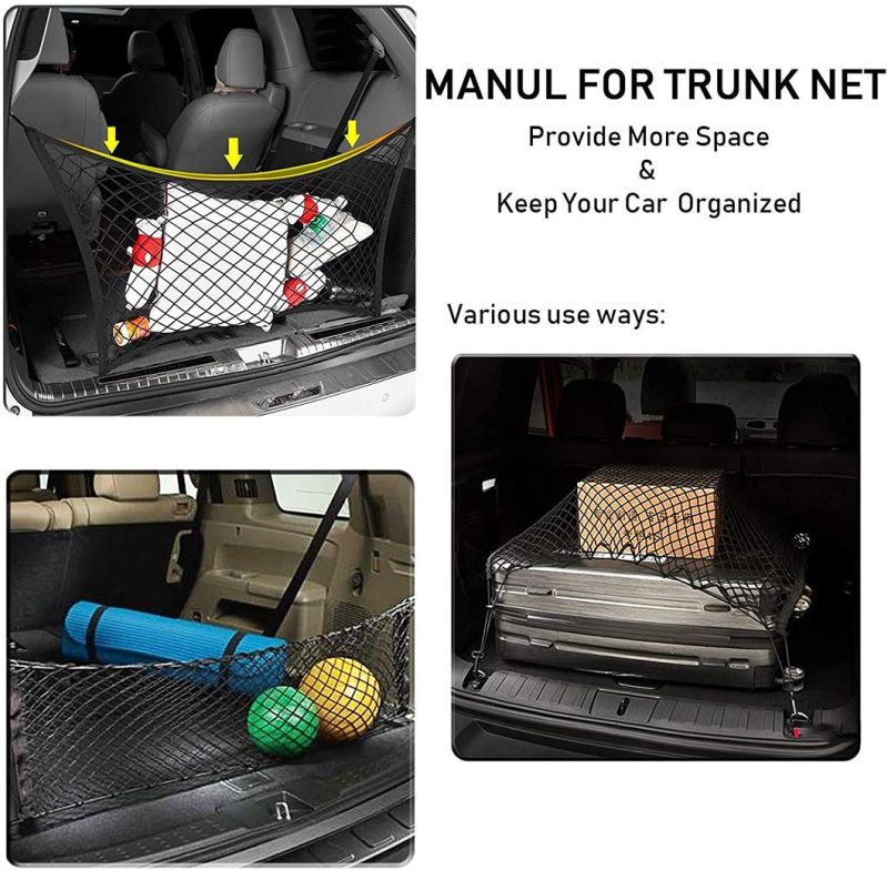 Adjustable Elastic Heavy Duty Cargo Net, Nylon Car Trunk Rear Cargo Organizer Universal Fit for Car, SUV, Truck