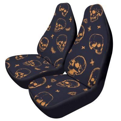 Orange Skull Print Car Seat Covers Polyester Waterproof Car Accessories Covers