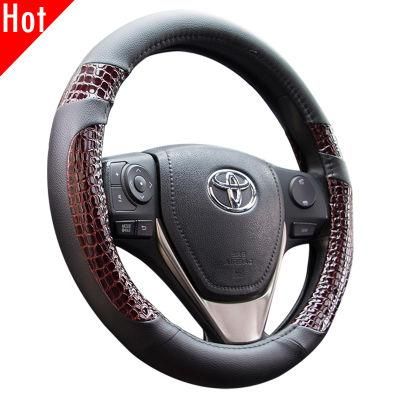 Auto Car Genuine Real Leather Black Brown Steering Wheel Cover