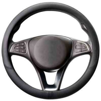 Beige Leather Traditional Embroidery Car Steering Wheel Cover