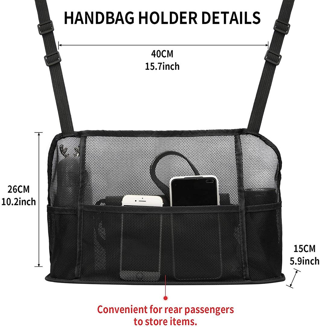 Large Capacity Bag, Driver Storage Netting Pouch for Purse Between Two Seat, Car Net Pocket Handbag Holder Organizer Mesh Seat Back Organizer