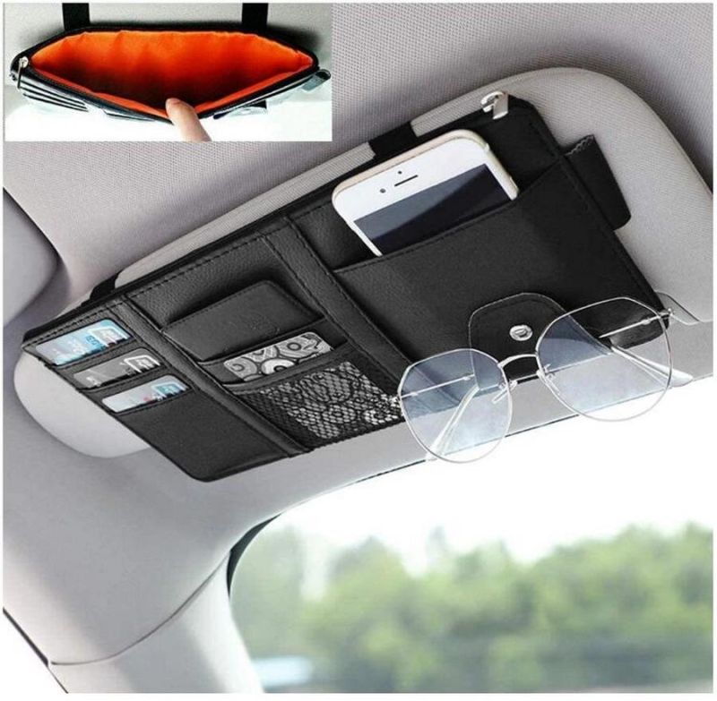 High Quality PVC Leather Auto Accessories Truck SUV Storage Pouch Holder for Car Sun Visor Organizer