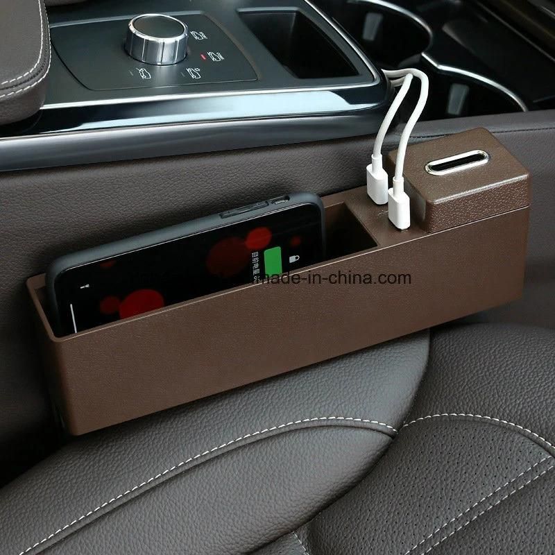 Car Seat Side Pocket - Console Side Pocket, Universal Car Pocket Organizer Holder & 2 USB Charging Ports for Cellphones, Keys, Cards, Wallets, Coins Esg10639
