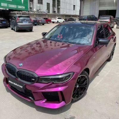 Tsautop 1.52*18m Pet Backing Super Glossy Metallic Grape Purple Car Wrap Vinyl