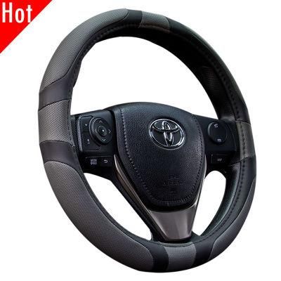 China Factory 38cm Genuine Real Leather Black Steering Wheel Cover