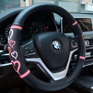Wholesale Girly Lovely Black PU Leather Car Steering Wheel Cover