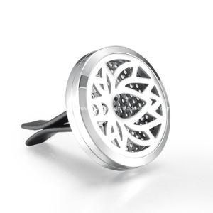 Stainless Steel Round Lotus Car Oil Diffuser Locket with Clip