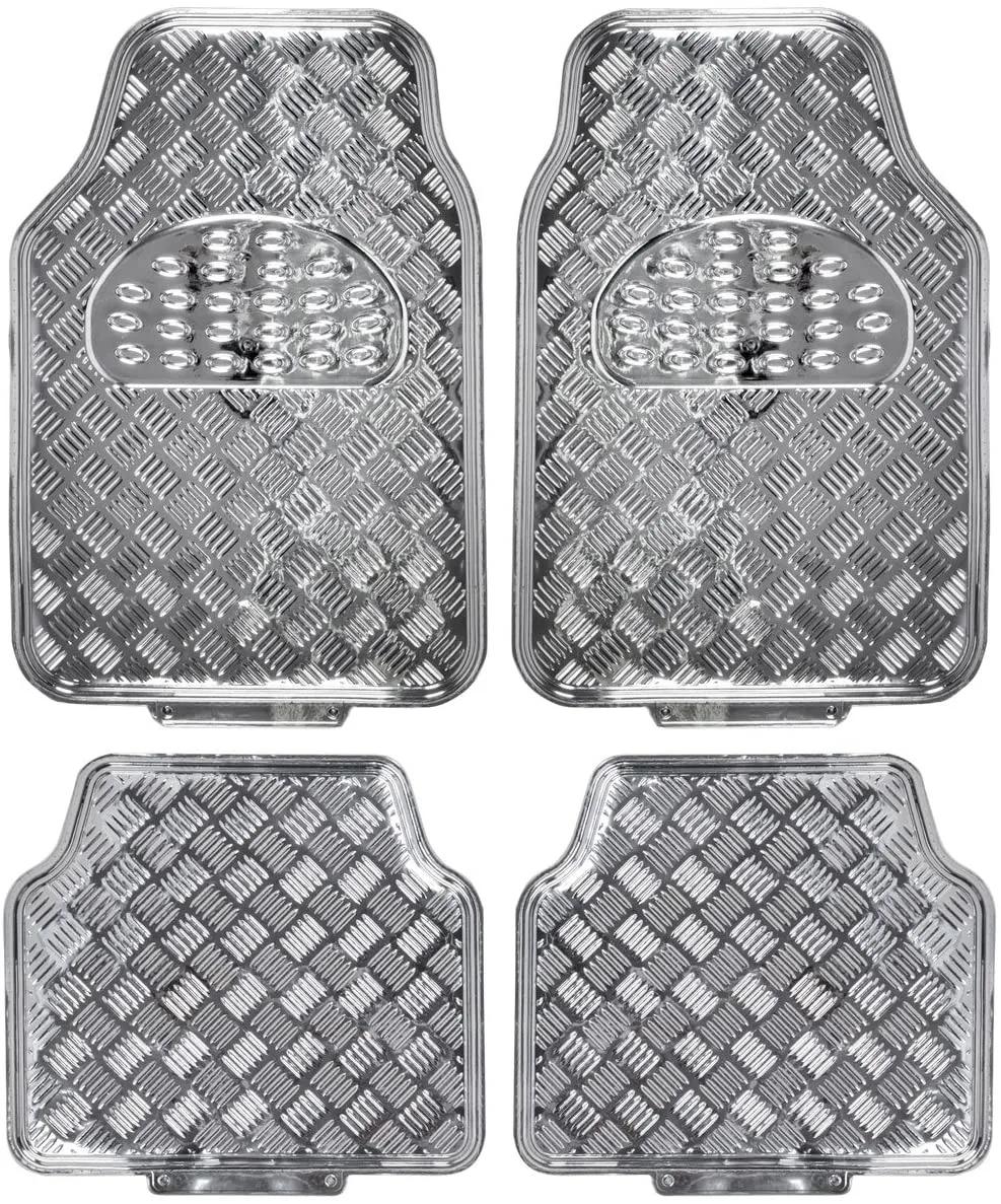 Universal Fit 4-Piece Metallic Design Car Floor Mat - (Silver)
