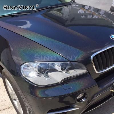 SINOVINYL 1.52x18m Premium Light Grey Iridescence Laser Chrome Car Wrap Decoration Vinyl