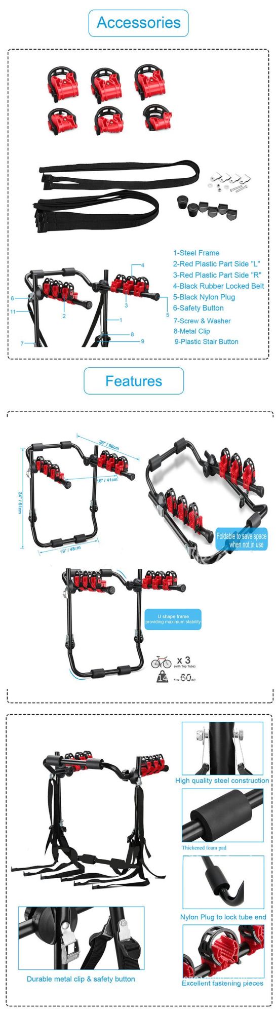 Cycle Stand for Car Bike Rack 3 Bicycle Bike Rack Hitch Mount