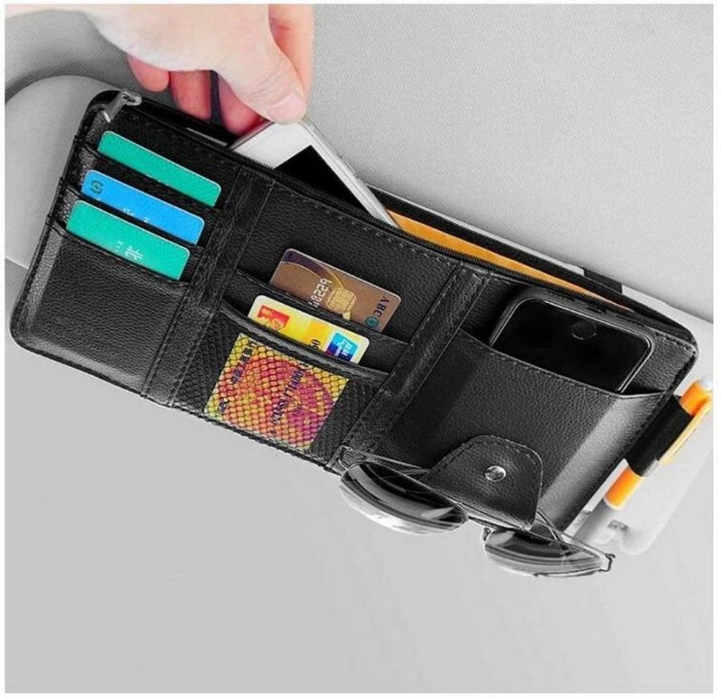 High Quality PVC Leather Auto Accessories Truck SUV Storage Pouch Holder for Car Sun Visor Organizer