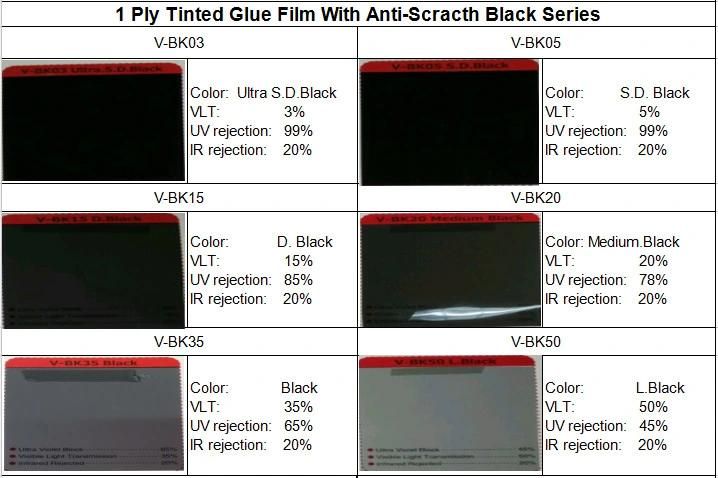 High Quality 1 Ply V-Bk03 Ultra Super Dark Black Anti-Scratch Solar Window Tint Film
