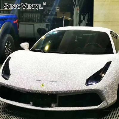 SINOVINYL Super Sparkle Stone Glitter Matte Self Adhesive Sticker Vinyl Bright Diamond Glitter Pearl Pvc Adhesive Car Wrap Vinyl