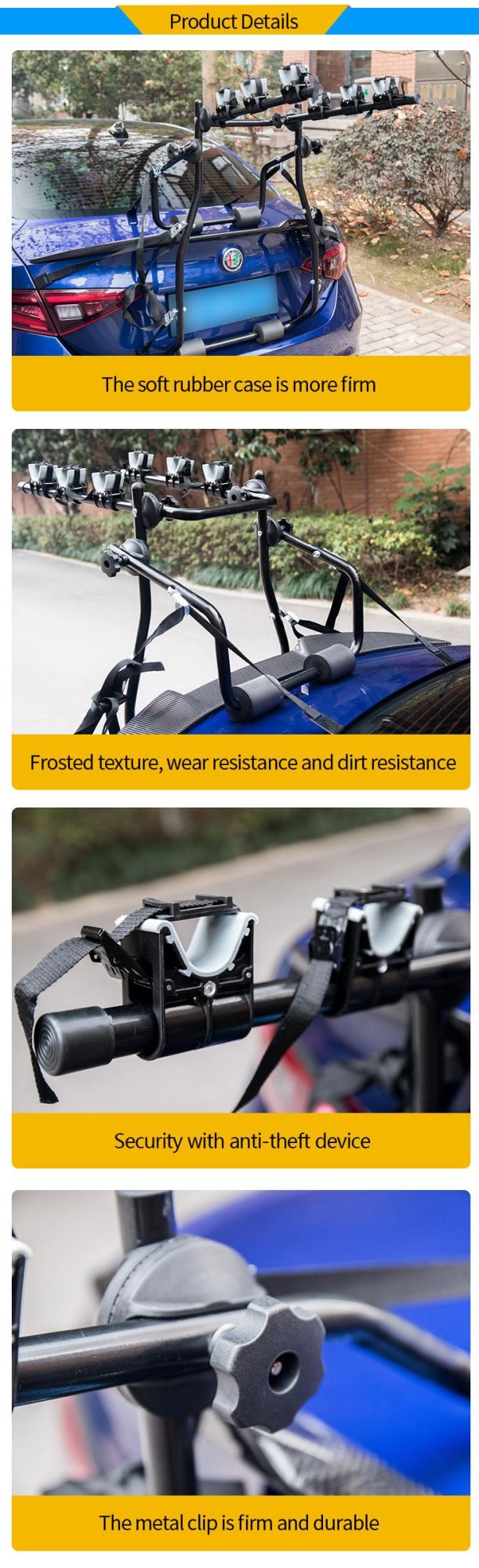 Manufacturer OEM Rear Door Camping Roof Bicycle Rack Carrier Rack for 3 Bicycle Hitch Mount Car Bike Carrier