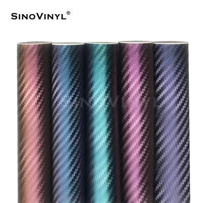 SINOVINYL Purple to Blue Carbon Fiber Vinyl Wrap Roll Chameleon Wrap Roll Without Bubble