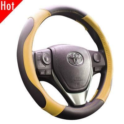 Bus Truck PU Leather Black Tan Beige Yellow Color Auto Steering Wheel Cover