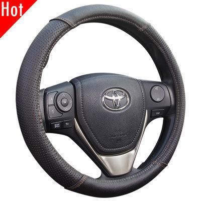 Hot Selling Auto Decorative 38cm Genuine Real Leather Black Steering Wheel Cover