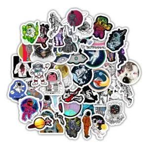 50 PCS Outer Space Stickers for Universe Astronaut Spaceman Rocket Ship Planet Sticker to Luggage Laptop Fridge Bicycle DIY Toy