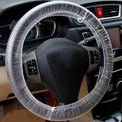 Disposable Car Steering Wheel Cover Plastic Elastic Pull Handle Sleeve Protector Cover for Car Auto (White)