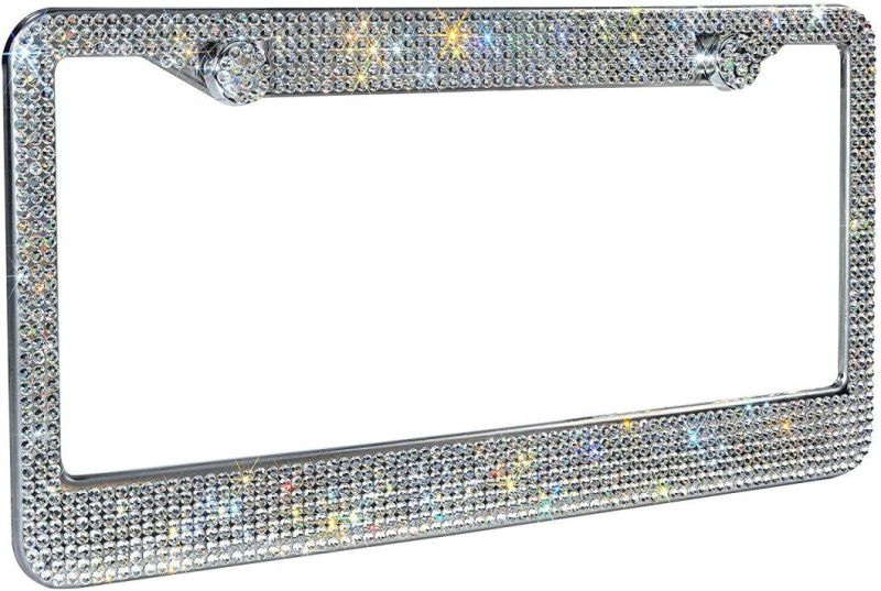 Bling Glitter Handcrafted Crystal Premium Stainless Steel Bling License Plate Frame for Women