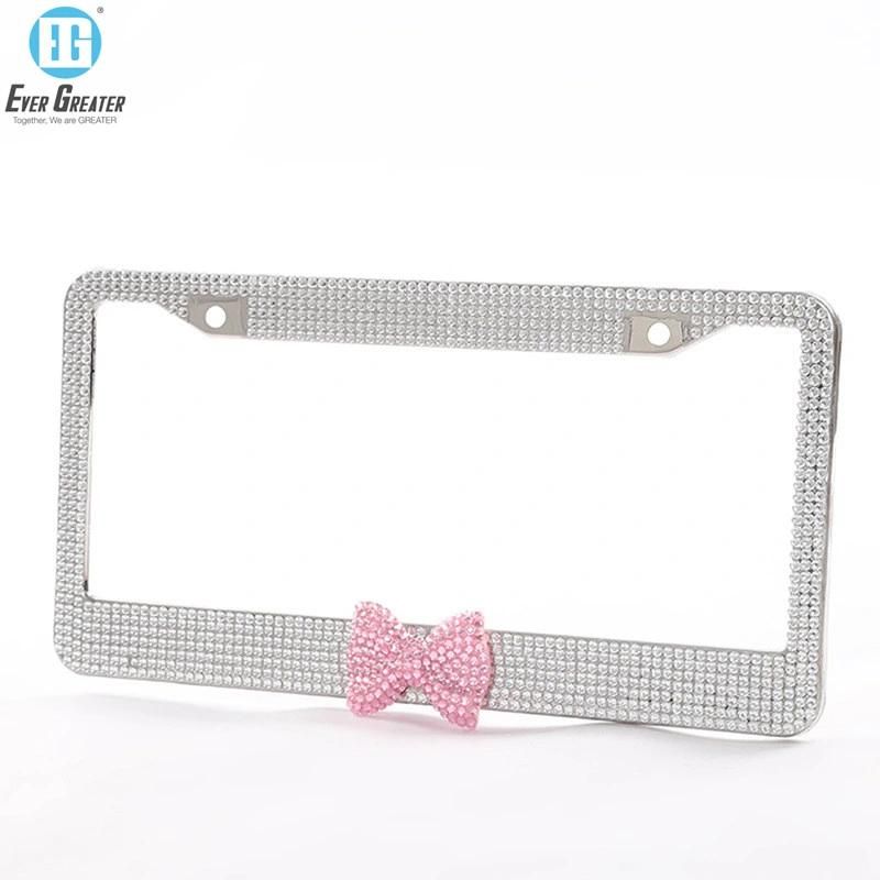 Classic Stainless Steel Crystal License Plate Frame