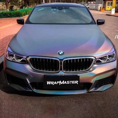 Tsautop Air Release Vinyl Stickers Supplier Removable Iridescence 3D Rainbow Laser Grey Metallic Chrome Car Wrap Design