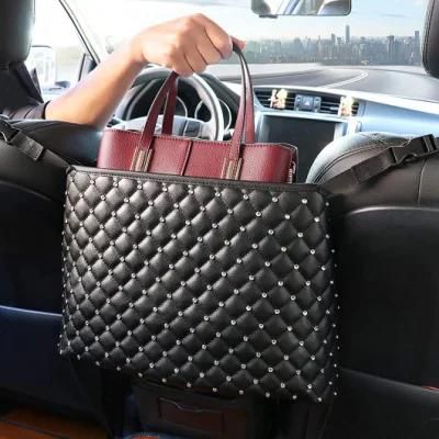 Universal Handbag Holder for Car Front Seat Leather Seat Pocket for Organizer with Diamonds