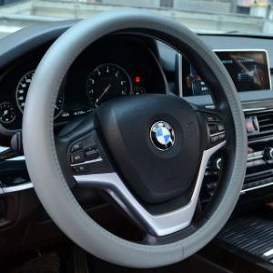 Gray Genuine Leather Steering Wheel Cover Soft Sew Steering Cover