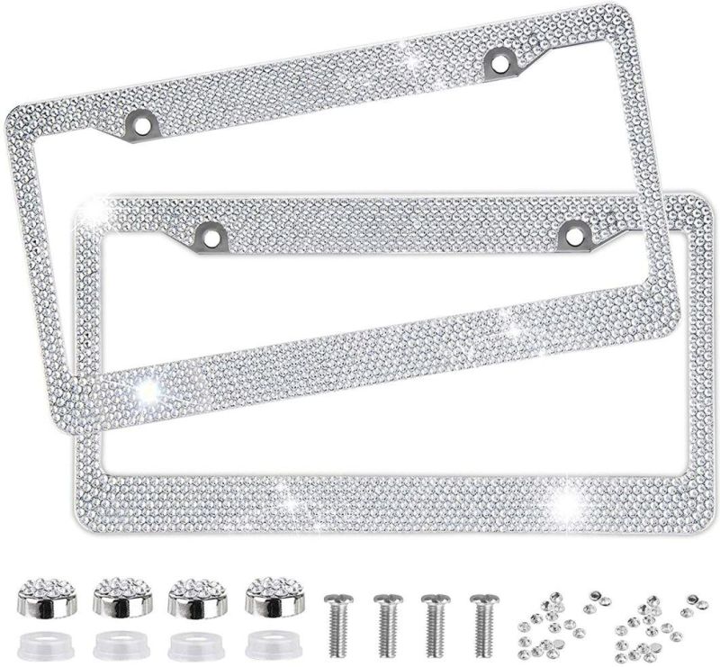 Bling Glitter Handcrafted Crystal Premium Stainless Steel Bling License Plate Frame for Women