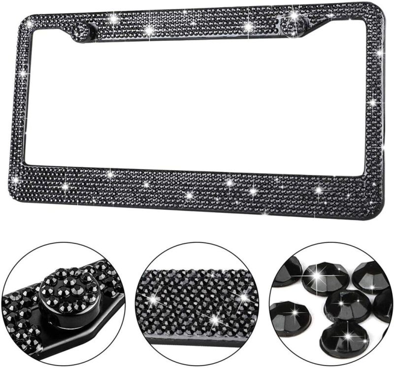 Premium Quality Bling Black Crystal Car License Plate Frame Cover