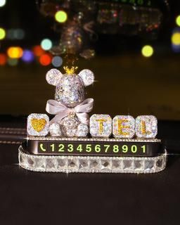 Car Bear Parking Number Plate Creative Moving Car Phone Moving Car Card Digital Card Luminous Car with Cute Ornaments