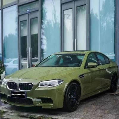 Tsautop 1.52*18m Super Gloss Battle Greenwith Pet Back Paper Vinyl Film Air Bubble Free Car Wrap