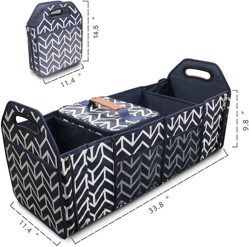 Foldable Cargo Storage Bag Portable Insulation Cooler Bag Collapsible Vehicle Organizer Divider Storage Totes with 4 Compartments Cargo Tote for Groceries Caddy