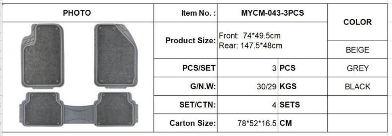 PVC Car Mat Hot Sell Universal 3PCS/Set PVC Car Mat